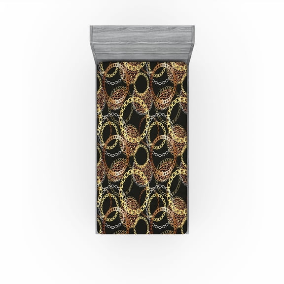 Ambesonne Vintage Fitted Sheet, Leopard Print Motif Retro, Twin Size, Pale Brown Mustard and Black