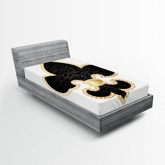 Ambesonne Vintage Fitted Sheet, Lily of France, Twin XL Size, Yellow Black White