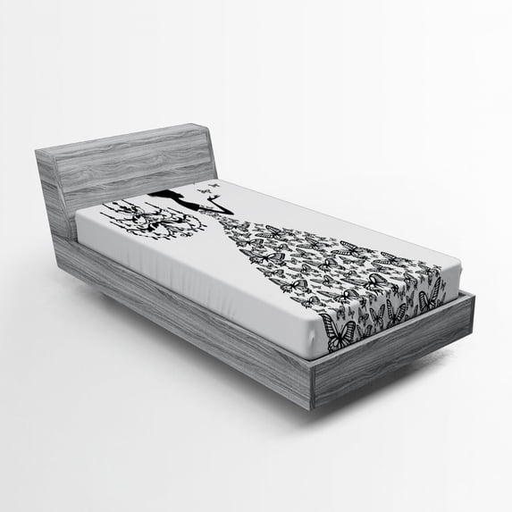 Ambesonne Vintage Fitted Sheet, Love Country Wedding, Twin XL Size, Charcoal Grey White