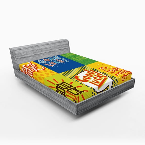 Ambesonne Vintage Fitted Sheet, Lucky Pop Art, Full Size, Multicolor