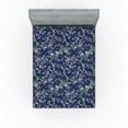 thumbnail image 1 of Ambesonne Vintage Fitted Sheet, Mint Leaves Flowers Plot, King Size, Peacock Green Navy Blue, 1 of 5