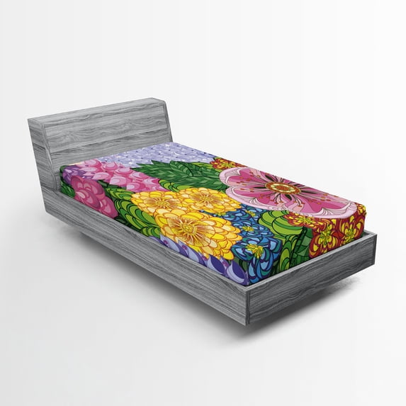 Ambesonne Vintage Fitted Sheet, Nature Flowers Buds, Twin XL Size, Lilac Green