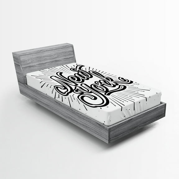 Ambesonne Vintage Fitted Sheet, New York Typography, Twin XL Size, Black White