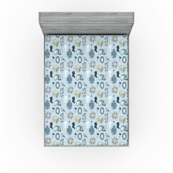 Ambesonne Vintage Fitted Sheet, Nostalgic Artwork of Couple, Full Size, Soft Blue and Grey
