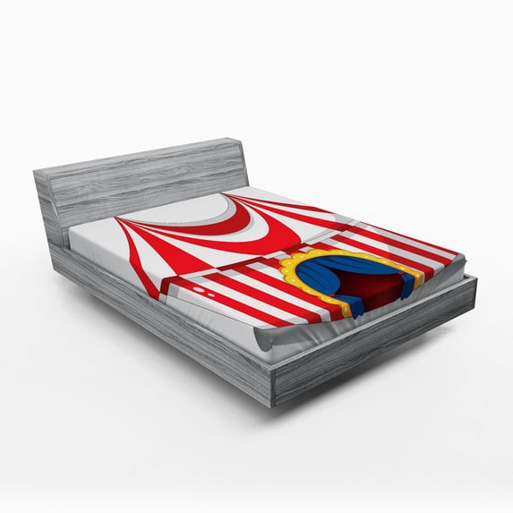 Ambesonne Vintage Fitted Sheet, Nostalgic Circus Flag, Queen Size, Red White