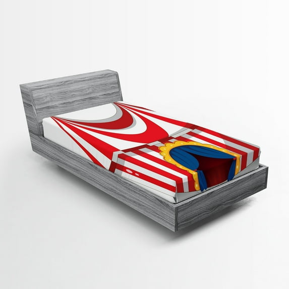 Ambesonne Vintage Fitted Sheet, Nostalgic Circus Flag, Twin Size, Red White