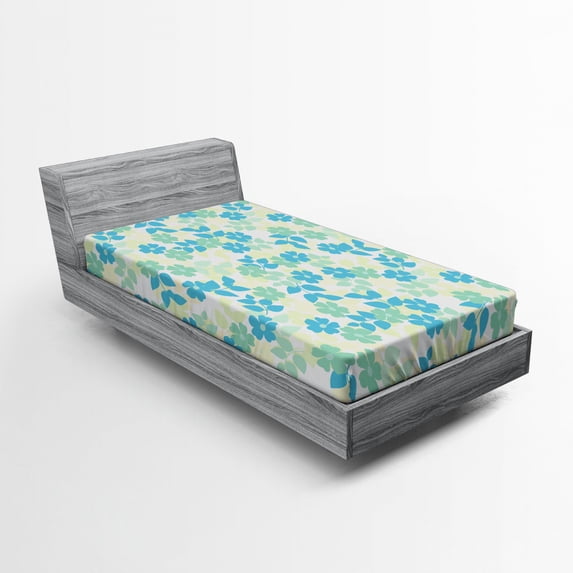 Ambesonne Vintage Fitted Sheet, Nostalgic Flower Summer, Twin Size, Almond Green Pale Yellow