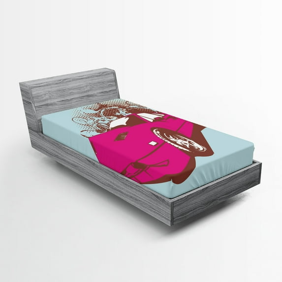 Ambesonne Vintage Fitted Sheet, Old Car Cartoon Style, Twin Size, Pale Blue Hot Pink