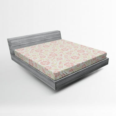 Ambesonne Vintage Fitted Sheet, Old Fashioned Floral, Queen Size, Rose Pale Green White