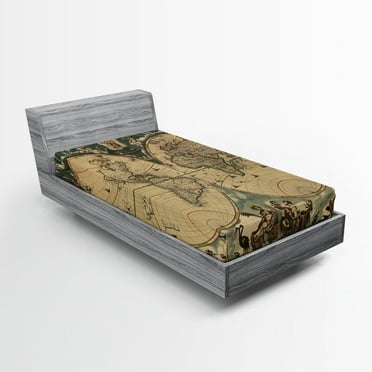 Ambesonne Vintage Fitted Sheet, Old Map World, Twin Size, Multicolor