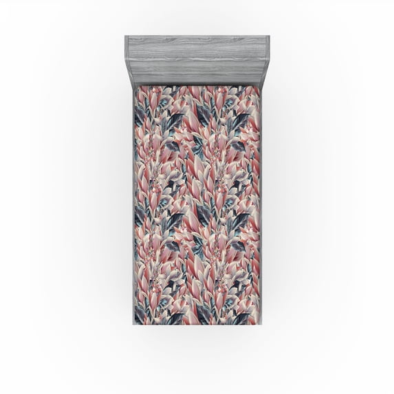 Ambesonne Vintage Fitted Sheet, Overlapped Field Flowers, Twin Size, Pale Maroon and Dark Teal