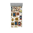 thumbnail image 1 of Ambesonne Vintage Fitted Sheet & Pillow Sham Set, 90s Theme Retro Fun Items, Twinxl, Mustard, 1 of 2