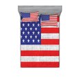 thumbnail image 1 of Ambesonne Vintage Fitted Sheet & Pillow Sham Set, American Freedom Theme, Full, White Blue and Vermilion, 1 of 2