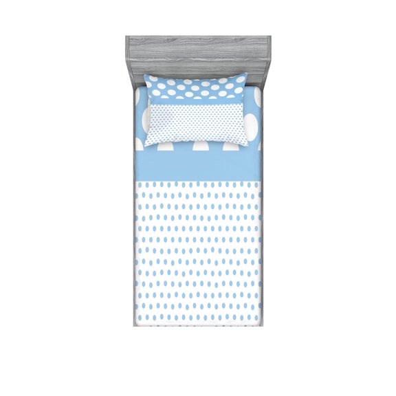 Ambesonne Vintage Fitted Sheet & Pillow Sham Set, Blue Polka Dots, Twinxl, White Blue
