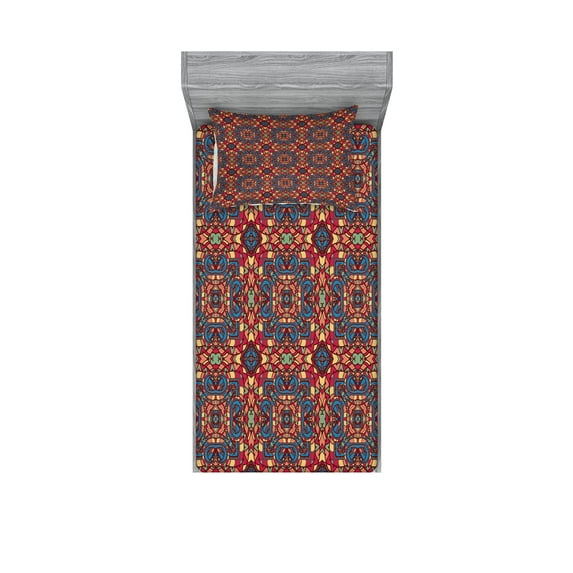 Ambesonne Vintage Fitted Sheet & Pillow Sham Set, Colorful Inspired, Twin, Multicolor