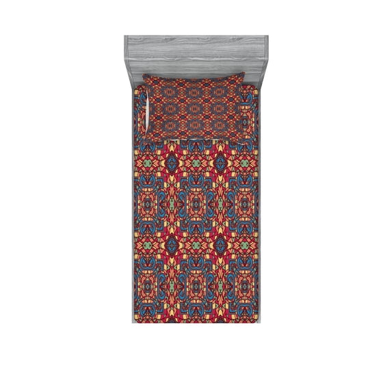 Ambesonne Vintage Fitted Sheet & Pillow Sham Set, Colorful Inspired, Twinxl, Multicolor