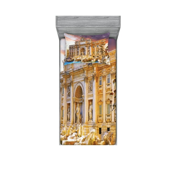 Ambesonne Vintage Fitted Sheet & Pillow Sham Set, Culture Photography, Twinxl, Multicolor