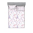 thumbnail image 1 of Ambesonne Vintage Fitted Sheet & Pillow Sham Set, Eiffel Tower and Flower, Queen, Pale Blue Pink and White, 1 of 3