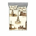 thumbnail image 1 of Ambesonne Vintage Fitted Sheet & Pillow Sham Set, European Landmarks City, Queen, Brown and Cream, 1 of 2