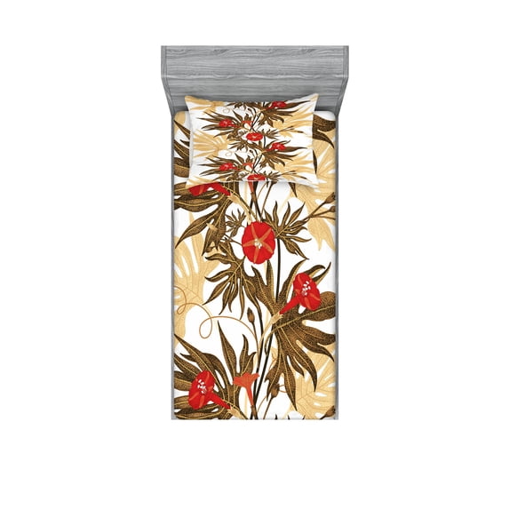 Ambesonne Vintage Fitted Sheet & Pillow Sham Set, Exotic Climbing Ivy, Twin, Brown Sand Brown Red