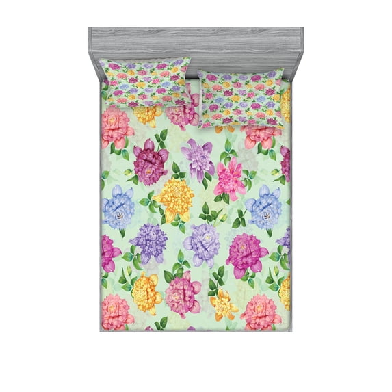 Ambesonne Vintage Fitted Sheet & Pillow Sham Set, Floral Beauty Bridal, Full, Multicolor