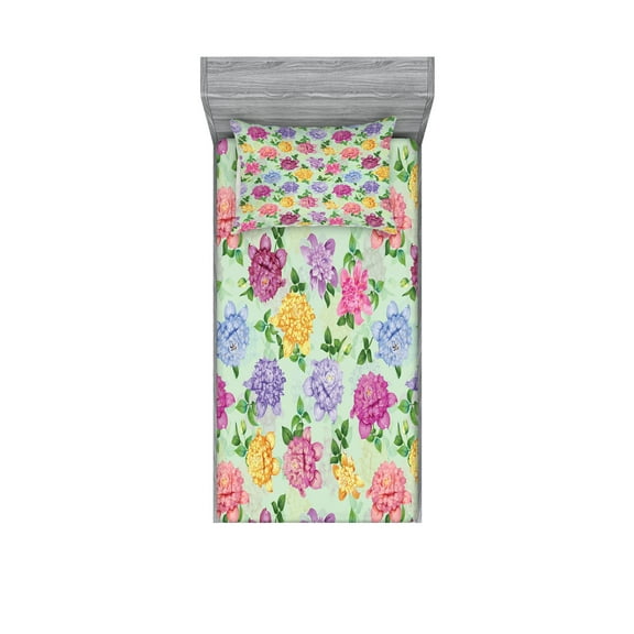 Ambesonne Vintage Fitted Sheet & Pillow Sham Set, Floral Beauty Bridal, Twin, Multicolor