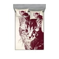 thumbnail image 1 of Ambesonne Vintage Fitted Sheet & Pillow Sham Set, Grunge Retro Kitty Cat, Queen, Maroon Cream, 1 of 2