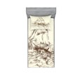thumbnail image 1 of Ambesonne Vintage Fitted Sheet & Pillow Sham Set, Hand Drawn Ship, Twinxl, Ivory Brown, 1 of 2