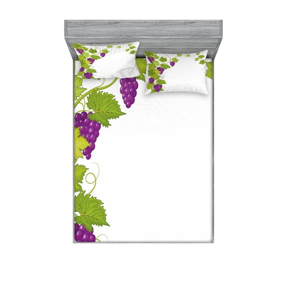 Ambesonne Vintage Fitted Sheet & Pillow Sham Set, Italian Latin, Full, Violet Green