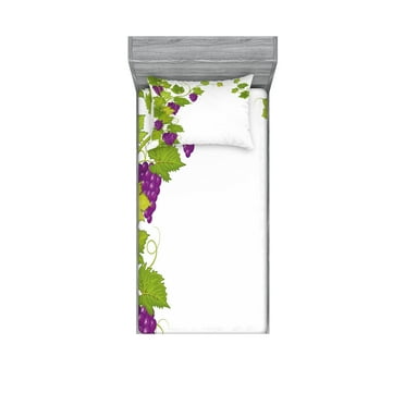 Ambesonne Vintage Fitted Sheet & Pillow Sham Set, Italian Latin, Twin, Violet Green