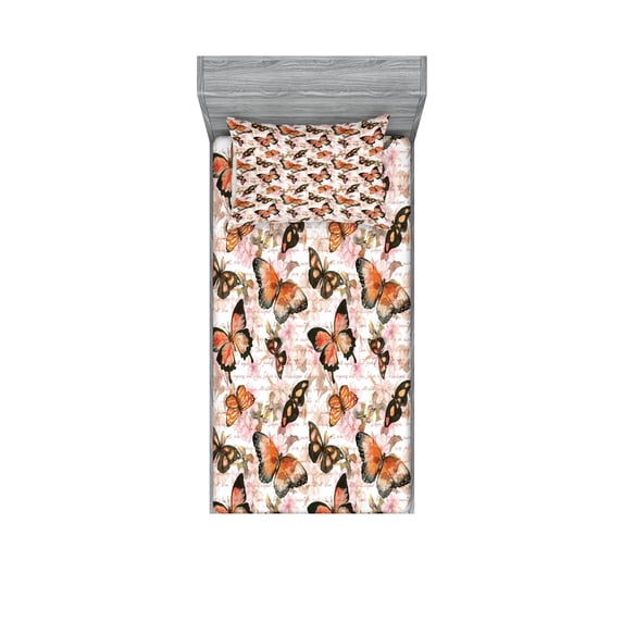Ambesonne Vintage Fitted Sheet & Pillow Sham Set, Love Letters Watercolor, Twinxl, Vermilion Peach Black