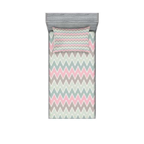 Ambesonne Vintage Fitted Sheet & Pillow Sham Set, Modern Abstract Forms, Twin, Multicolor
