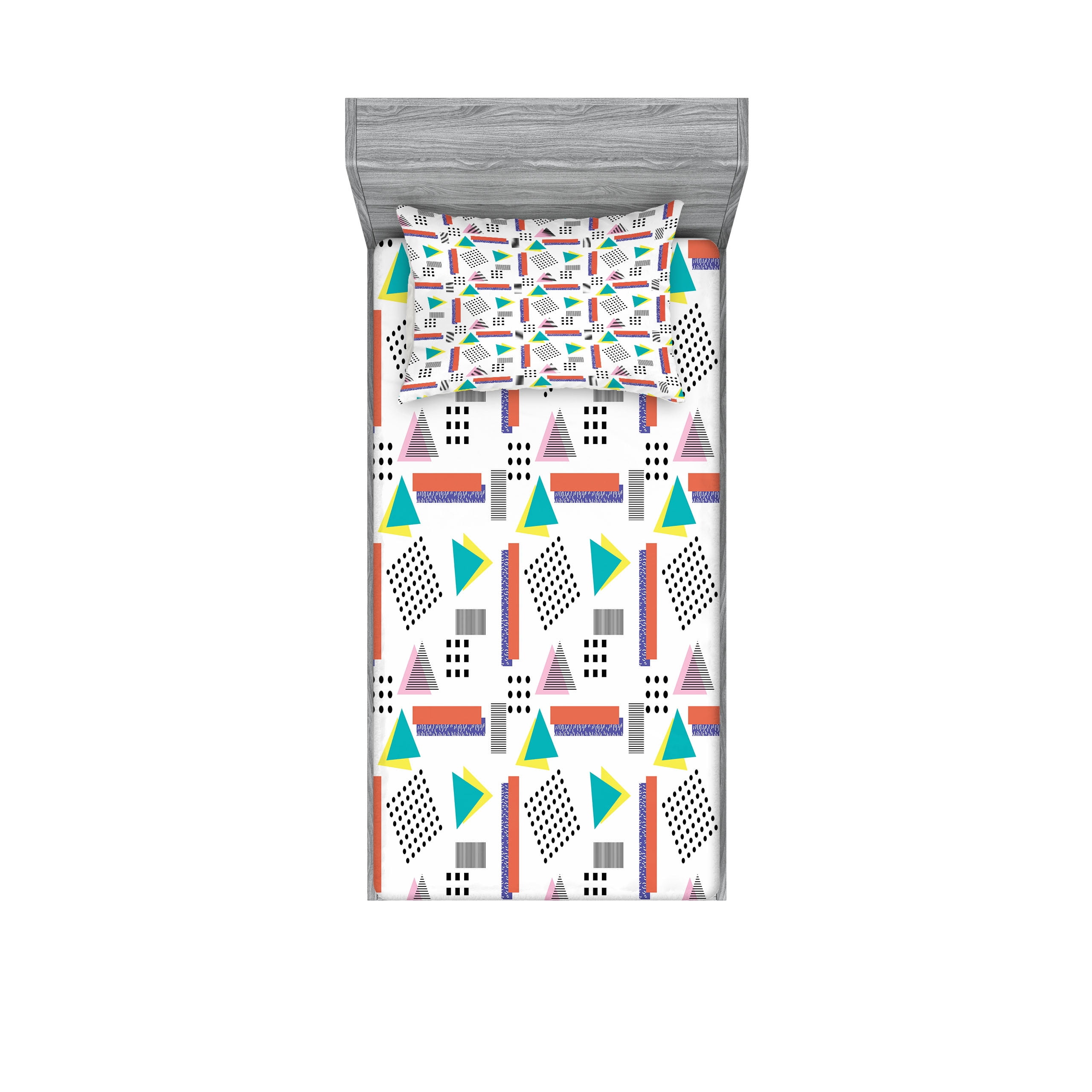 Twin XL White Geometric Print Microfiber Sheet Set