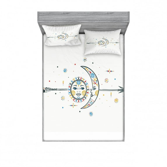 Ambesonne Vintage Fitted Sheet & Pillow Sham Set, Ornaments Art, Full, Multicolor