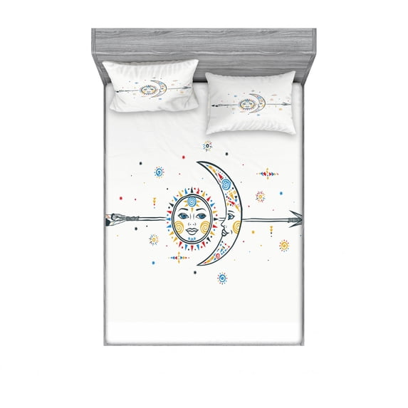 Ambesonne Vintage Fitted Sheet & Pillow Sham Set, Ornaments Art, Queen, Multicolor