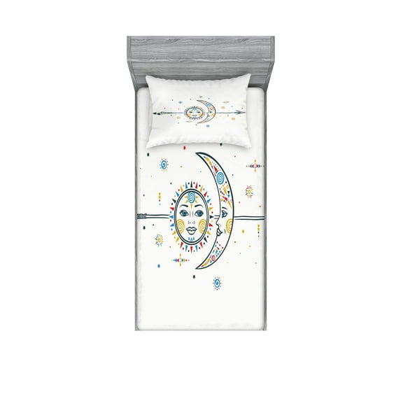 Ambesonne Vintage Fitted Sheet & Pillow Sham Set, Ornaments Art, Twin, Multicolor