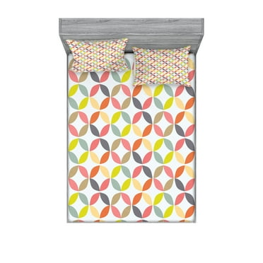 Ambesonne Vintage Fitted Sheet & Pillow Sham Set, Ornaments, Queen, Multicolor