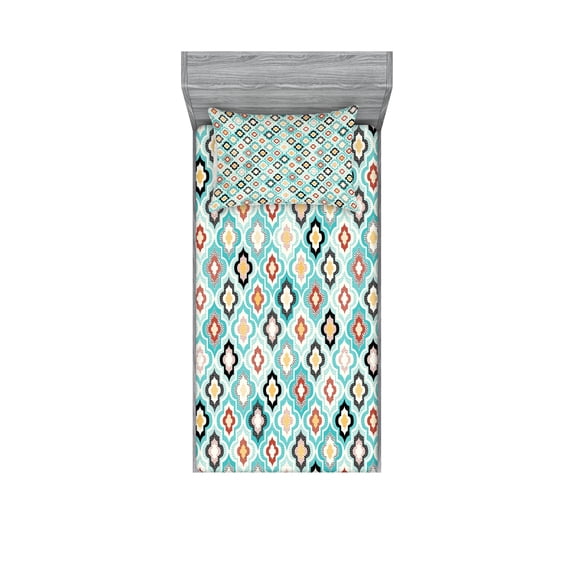 Ambesonne Vintage Fitted Sheet & Pillow Sham Set, Ottoman Heraldic Style, Twinxl, Aqua