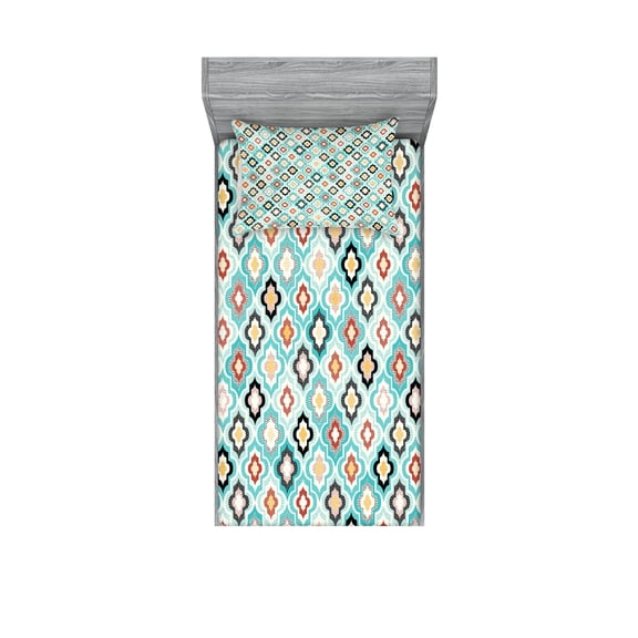 Ambesonne Vintage Fitted Sheet & Pillow Sham Set, Ottoman Heraldic Style, Twinxl, Aqua