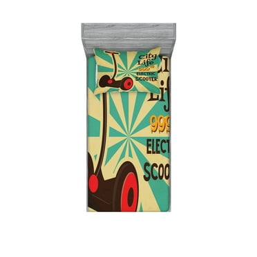 Ambesonne Vintage Fitted Sheet & Pillow Sham Set, Pop Art Starburst Beams, Twinxl, Multicolor