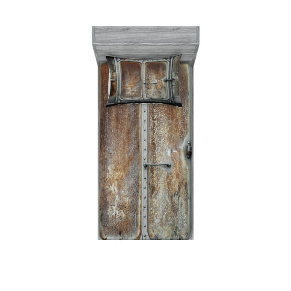 Ambesonne Vintage Fitted Sheet & Pillow Sham Set, Power Locomotive Train, Twin, Grey Brown