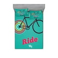 thumbnail image 1 of Ambesonne Vintage Fitted Sheet & Pillow Sham Set, Retro Bicycle Design, Queen, Teal Hot Pink Black, 1 of 2