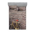 thumbnail image 1 of Ambesonne Vintage Fitted Sheet & Pillow Sham Set, Retro Bicycle on Wall, Queen, Grey Yellow Red, 1 of 2