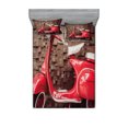 thumbnail image 1 of Ambesonne Vintage Fitted Sheet & Pillow Sham Set, Retro Nostalgic Scooter, Full, Red Umber, 1 of 2