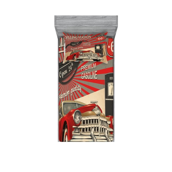 Ambesonne Vintage Fitted Sheet & Pillow Sham Set, Retro Poster Effect, Twin, Vermilion Beige
