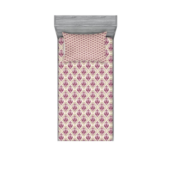 Ambesonne Vintage Fitted Sheet & Pillow Sham Set, Romantic Art Deco Design, Twinxl, Sand Brown Champagne
