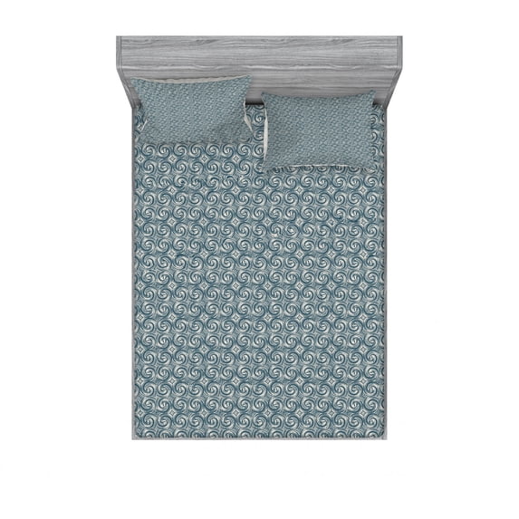 Ambesonne Vintage Fitted Sheet & Pillow Sham Set, Swirled Stripes Abstract, Full, Dark Teal Eggshell