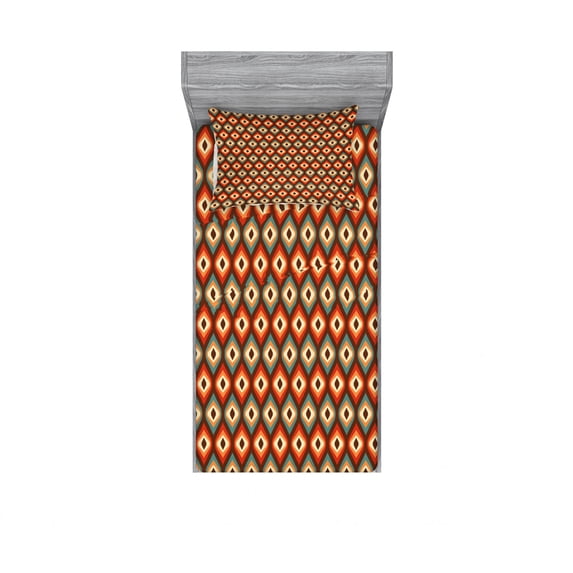 Ambesonne Vintage Fitted Sheet & Pillow Sham Set, Unusual Vibrant Shapes, Twin, Multicolor
