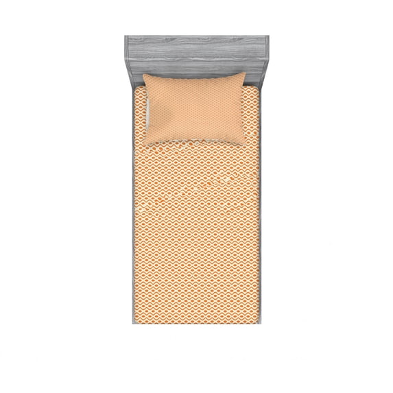 Ambesonne Vintage Fitted Sheet & Pillow Sham Set, Wavy Elliptic Pattern, Twinxl, Orange Cream