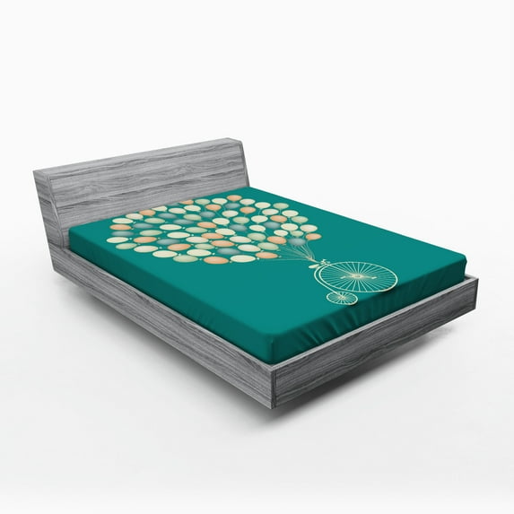 Ambesonne Vintage Fitted Sheet, Retro Bike with Baloons, Queen Size, Multicolor